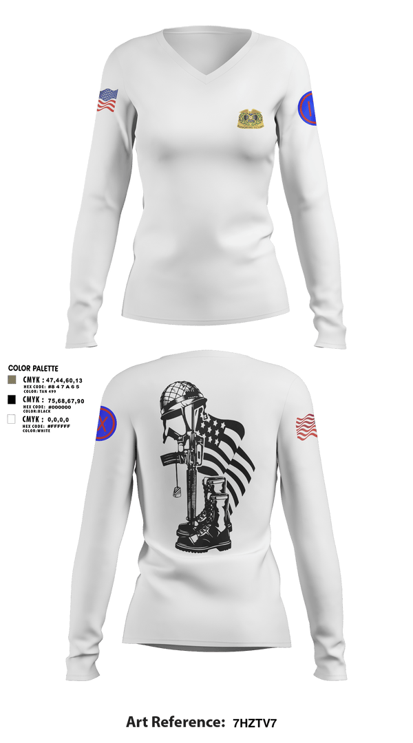 Women's Long Sleeve Vneck Shirt, 962D QUARTERMASTER COMPANY (MORTUARY AFFAIRS), Army, Teamtime, Team time, sublimation, custom sports apparel, team uniforms, spirit wear, spiritwear, sports uniforms, custom shirts, team store, custom team store, fundraiser sports, apparel fundraiser