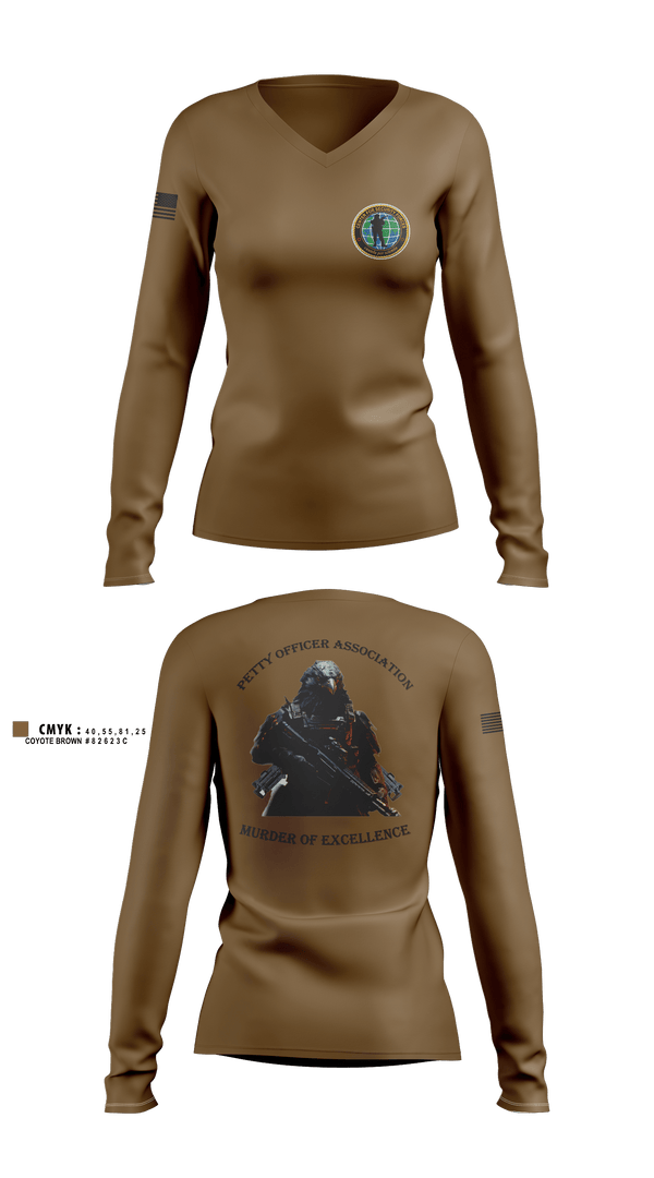 Women's Long Sleeve Vneck Shirt, Center for Security Forces Detachment Chesapeake, Navy, Teamtime, Team time, sublimation, custom sports apparel, team uniforms, spirit wear, spiritwear, sports uniforms, custom shirts, team store, custom team store, fundraiser sports, apparel fundraiser