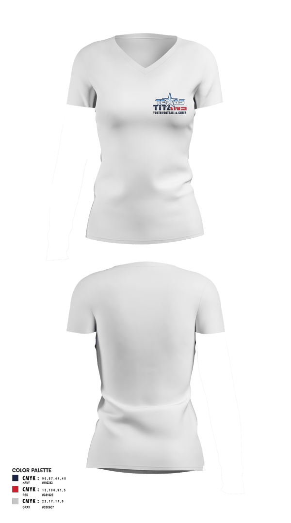 Women's Short Sleeve Vneck Shirt, Texas Titans Youth Football, Football, Teamtime, Team time, sublimation, custom sports apparel, team uniforms, spirit wear, spiritwear, sports uniforms, custom shirts, team store, custom team store, fundraiser sports, apparel fundraiser