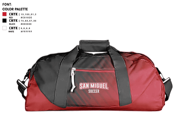 Duffle Bag, San Miguel, Men's Soccer, Teamtime, Team time, sublimation, custom sports apparel, team uniforms, spirit wear, spiritwear, sports uniforms, custom shirts, team store, custom team store, fundraiser sports, apparel fundraiser