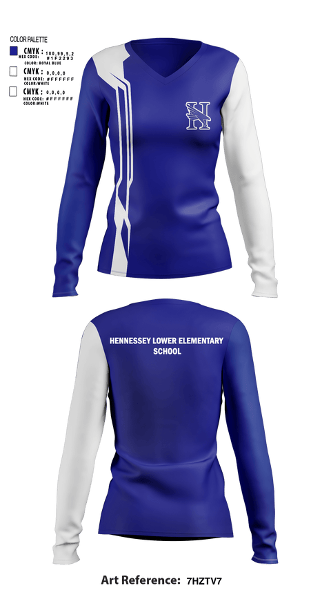 Women's Long Sleeve Vneck Shirt, Hennessey Lower Elementary School, Spirit Store, Teamtime, Team time, sublimation, custom sports apparel, team uniforms, spirit wear, spiritwear, sports uniforms, custom shirts, team store, custom team store, fundraiser sports, apparel fundraiser