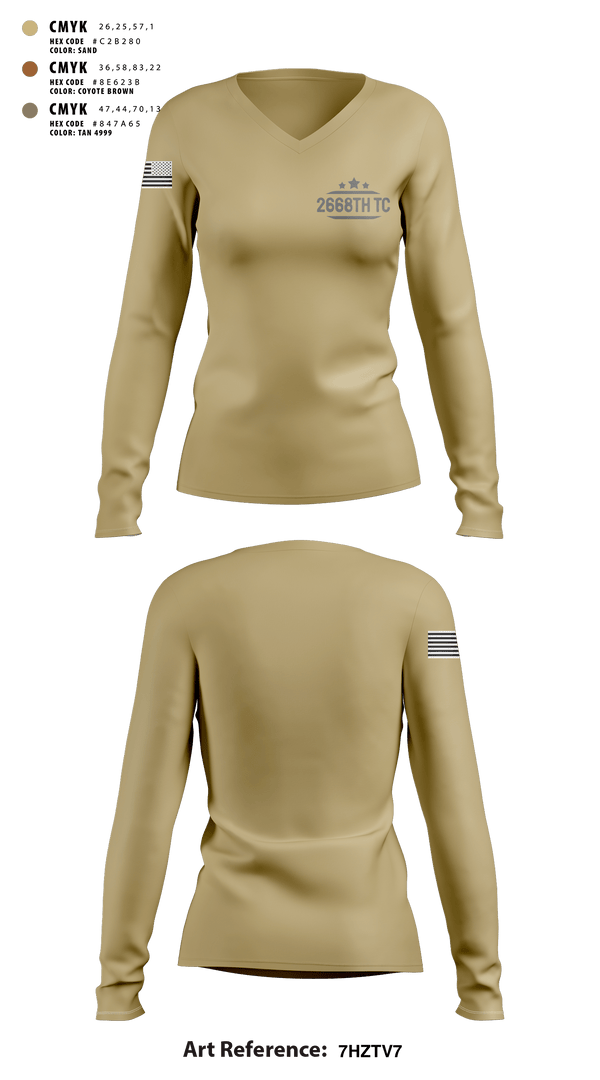 Women's Long Sleeve Vneck Shirt, 2668th TC, National Guard, Teamtime, Team time, sublimation, custom sports apparel, team uniforms, spirit wear, spiritwear, sports uniforms, custom shirts, team store, custom team store, fundraiser sports, apparel fundraiser