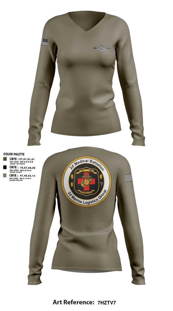 Women's Long Sleeve Vneck Shirt, 2D MED BN, 2FSSG, 2MARFORLANT, Navy, Teamtime, Team time, sublimation, custom sports apparel, team uniforms, spirit wear, spiritwear, sports uniforms, custom shirts, team store, custom team store, fundraiser sports, apparel fundraiser