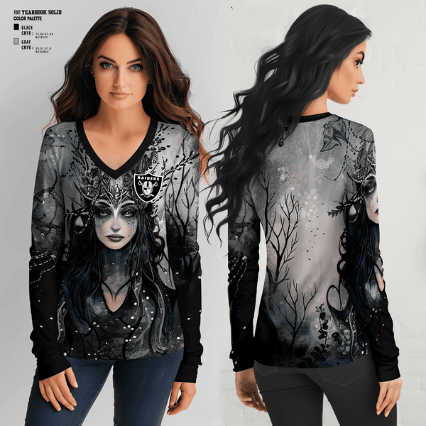 Women's Long Sleeve Vneck Shirt, Drexel Hill Raiders, Spirit Store, Teamtime, Team time, sublimation, custom sports apparel, team uniforms, spirit wear, spiritwear, sports uniforms, custom shirts, team store, custom team store, fundraiser sports, apparel fundraiser