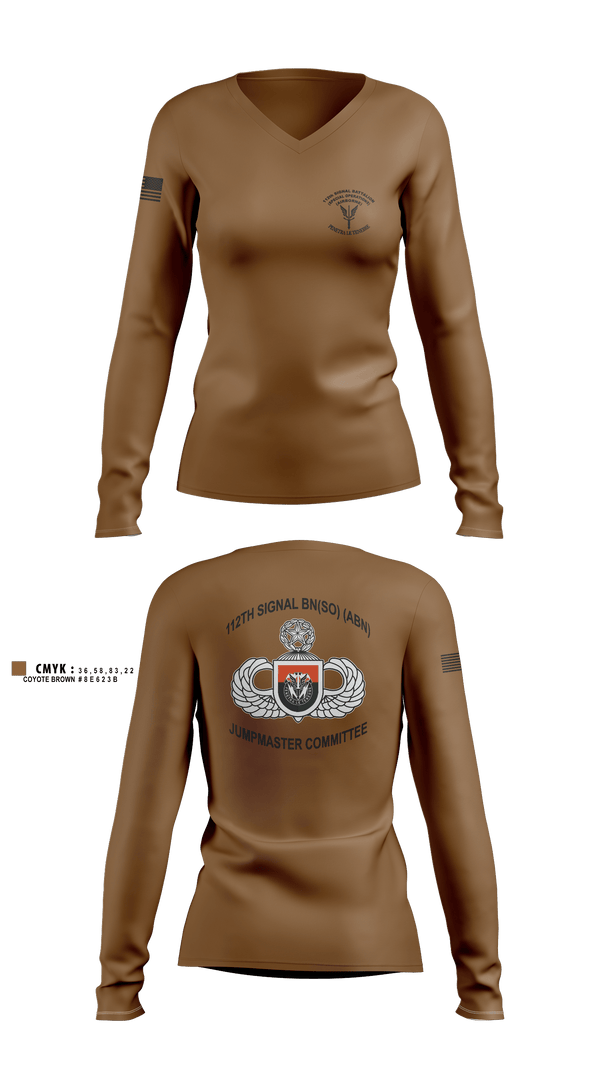 Women's Long Sleeve Vneck Shirt, MCPOD-XVIII Airborne Corps2d Battalion, 3d Special Forces Group112th Signal Jumpmaster, Army, Teamtime, Team time, sublimation, custom sports apparel, team uniforms, spirit wear, spiritwear, sports uniforms, custom shirts, team store, custom team store, fundraiser sports, apparel fundraiser