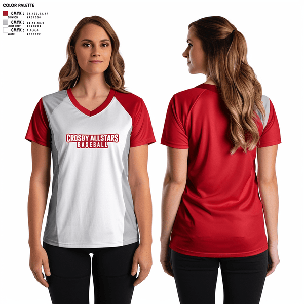 Women's Short Sleeve Vneck Shirt, Crosby Allstars, Baseball, Teamtime, Team time, sublimation, custom sports apparel, team uniforms, spirit wear, spiritwear, sports uniforms, custom shirts, team store, custom team store, fundraiser sports, apparel fundraiser
