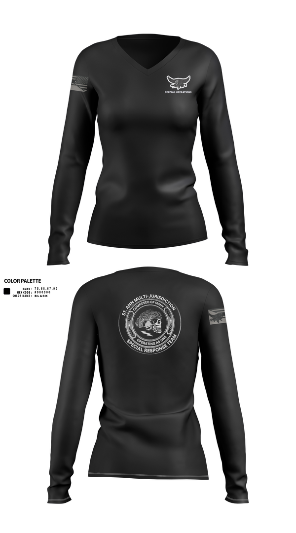 Women's Long Sleeve Vneck Shirt, St. Ann SRT, , Teamtime, Team time, sublimation, custom sports apparel, team uniforms, spirit wear, spiritwear, sports uniforms, custom shirts, team store, custom team store, fundraiser sports, apparel fundraiser