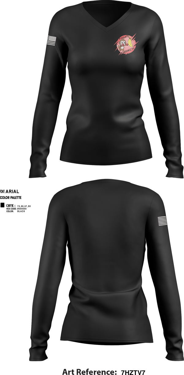 Women's Long Sleeve Vneck Shirt, Fight Monkeys, , Teamtime, Team time, sublimation, custom sports apparel, team uniforms, spirit wear, spiritwear, sports uniforms, custom shirts, team store, custom team store, fundraiser sports, apparel fundraiser
