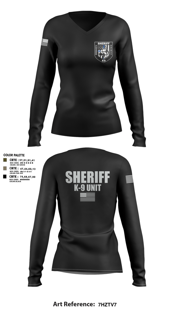 Women's Long Sleeve Vneck Shirt, Alexander County Sheriff Office K-9, Police, Teamtime, Team time, sublimation, custom sports apparel, team uniforms, spirit wear, spiritwear, sports uniforms, custom shirts, team store, custom team store, fundraiser sports, apparel fundraiser