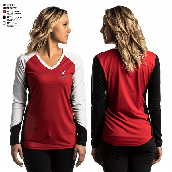 Women's Long Sleeve Vneck Shirt, Rose Hill High School Volleyball, Women's Volleyball, Teamtime, Team time, sublimation, custom sports apparel, team uniforms, spirit wear, spiritwear, sports uniforms, custom shirts, team store, custom team store, fundraiser sports, apparel fundraiser