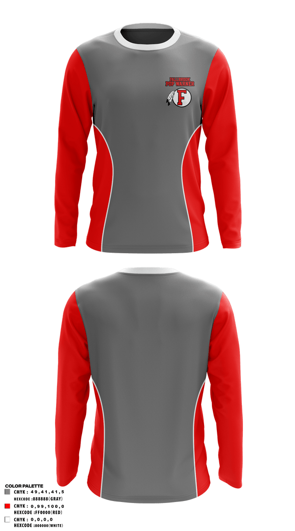 Long Sleeve Performance Shirt, Fallbrook Pop Warner Football League, Football, Teamtime, Team time, sublimation, custom sports apparel, team uniforms, spirit wear, spiritwear, sports uniforms, custom shirts, team store, custom team store, fundraiser sports, apparel fundraiser