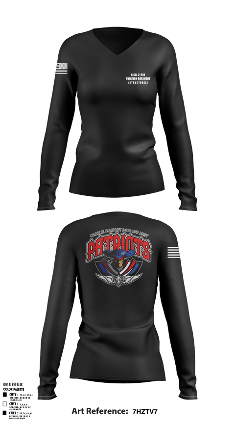 Women's Long Sleeve Vneck Shirt, C Co. 2-210 Aviation Regiment (Structures), , Teamtime, Team time, sublimation, custom sports apparel, team uniforms, spirit wear, spiritwear, sports uniforms, custom shirts, team store, custom team store, fundraiser sports, apparel fundraiser