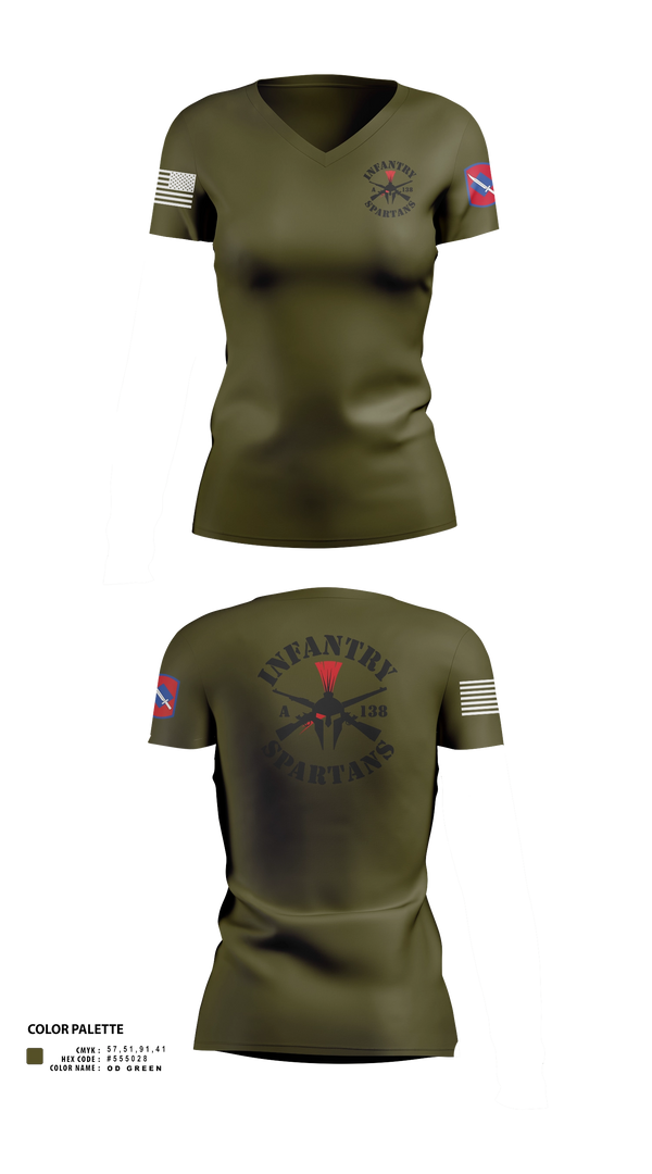 Women's Short Sleeve Vneck Shirt, Alpha Company 1-138th Infantry Regiment, , Teamtime, Team time, sublimation, custom sports apparel, team uniforms, spirit wear, spiritwear, sports uniforms, custom shirts, team store, custom team store, fundraiser sports, apparel fundraiser