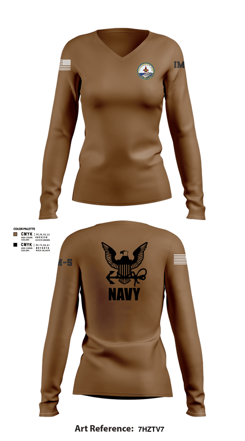 Women's Long Sleeve Vneck Shirt, Cvn 77 IM-5, Navy, Teamtime, Team time, sublimation, custom sports apparel, team uniforms, spirit wear, spiritwear, sports uniforms, custom shirts, team store, custom team store, fundraiser sports, apparel fundraiser