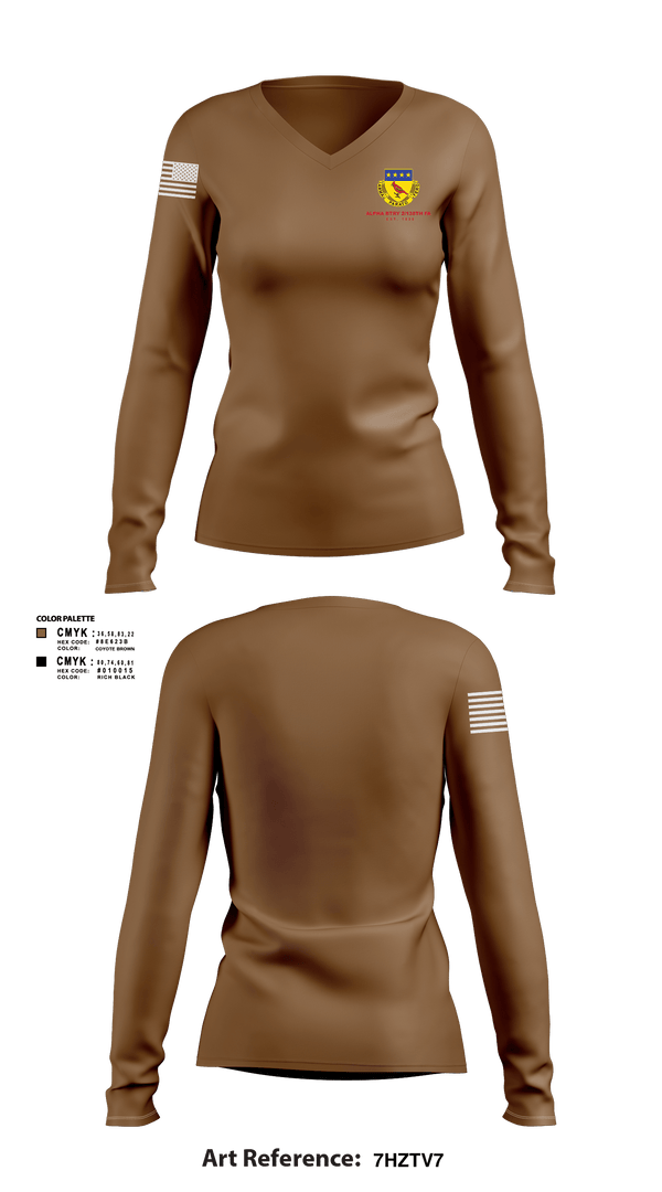 Women's Long Sleeve Vneck Shirt, Alpha BTRY 2/138th FA, National Guard, Teamtime, Team time, sublimation, custom sports apparel, team uniforms, spirit wear, spiritwear, sports uniforms, custom shirts, team store, custom team store, fundraiser sports, apparel fundraiser