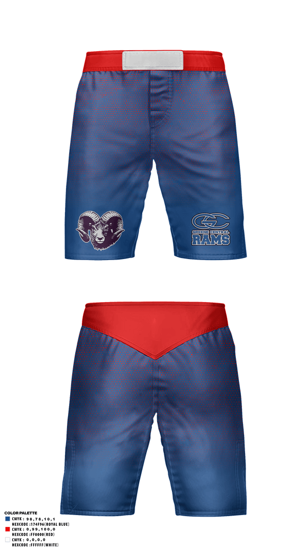 Fight Shorts, Greene Central Rams, Wrestling, Teamtime, Team time, sublimation, custom sports apparel, team uniforms, spirit wear, spiritwear, sports uniforms, custom shirts, team store, custom team store, fundraiser sports, apparel fundraiser