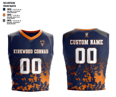 Mens Basketball Jersey, Kirkwood Cobras, Men's Basketball, Teamtime, Team time, sublimation, custom sports apparel, team uniforms, spirit wear, spiritwear, sports uniforms, custom shirts, team store, custom team store, fundraiser sports, apparel fundraiser