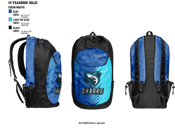 Gear Bag, Sharks, Men's Basketball, Teamtime, Team time, sublimation, custom sports apparel, team uniforms, spirit wear, spiritwear, sports uniforms, custom shirts, team store, custom team store, fundraiser sports, apparel fundraiser