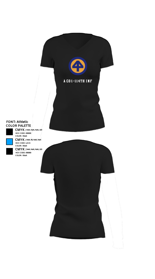 Women's Short Sleeve Vneck Shirt, A Co 1/1-114thA Co 1-114th INF, Army, Teamtime, Team time, sublimation, custom sports apparel, team uniforms, spirit wear, spiritwear, sports uniforms, custom shirts, team store, custom team store, fundraiser sports, apparel fundraiser