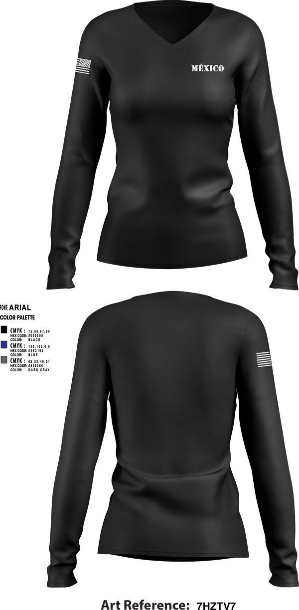Women's Long Sleeve Vneck Shirt, México, Army, Teamtime, Team time, sublimation, custom sports apparel, team uniforms, spirit wear, spiritwear, sports uniforms, custom shirts, team store, custom team store, fundraiser sports, apparel fundraiser