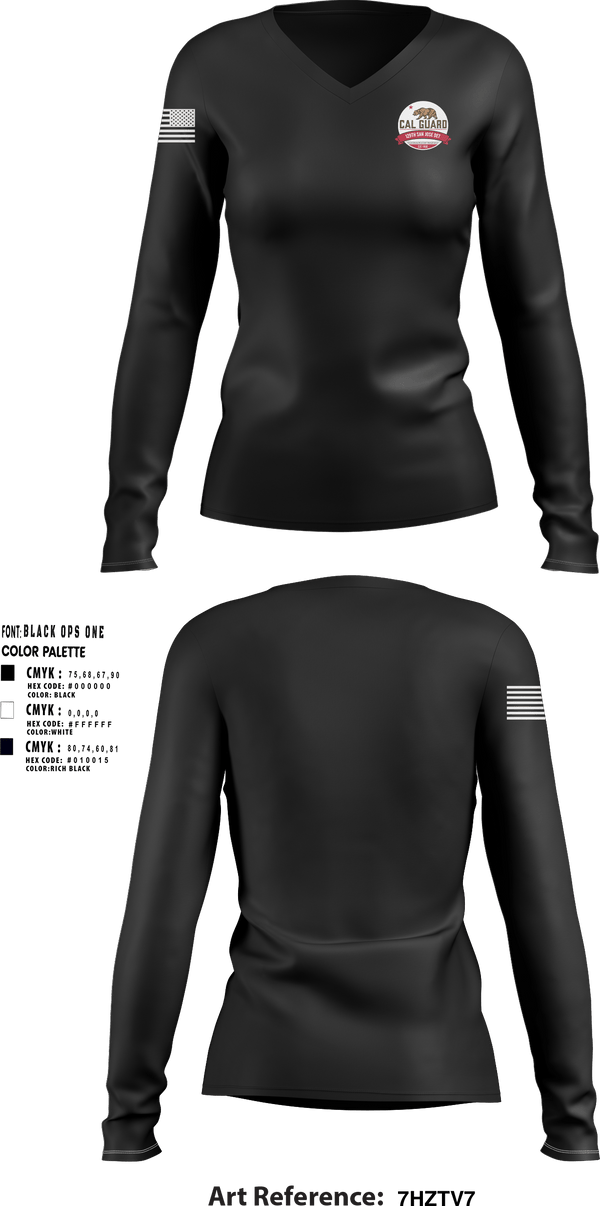 Women's Long Sleeve Vneck Shirt, California State Guard San Jose, National Guard, Teamtime, Team time, sublimation, custom sports apparel, team uniforms, spirit wear, spiritwear, sports uniforms, custom shirts, team store, custom team store, fundraiser sports, apparel fundraiser