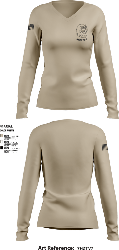 Women's Long Sleeve Vneck Shirt, USS PASADENA, Navy, Teamtime, Team time, sublimation, custom sports apparel, team uniforms, spirit wear, spiritwear, sports uniforms, custom shirts, team store, custom team store, fundraiser sports, apparel fundraiser
