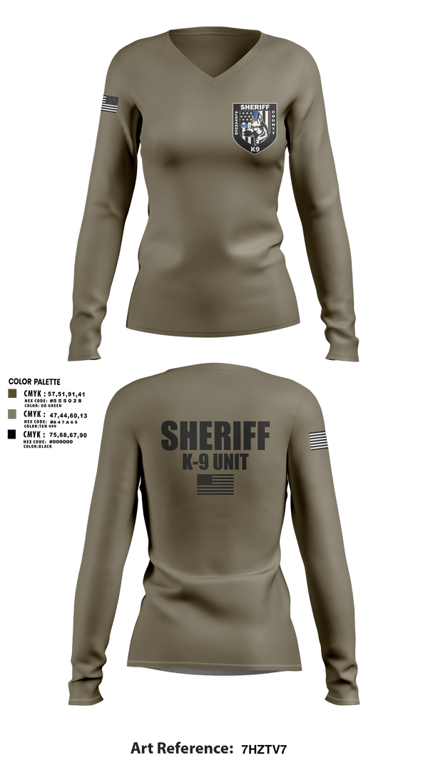 Women's Long Sleeve Vneck Shirt, Alexander County Sheriff Office K-9, Police, Teamtime, Team time, sublimation, custom sports apparel, team uniforms, spirit wear, spiritwear, sports uniforms, custom shirts, team store, custom team store, fundraiser sports, apparel fundraiser