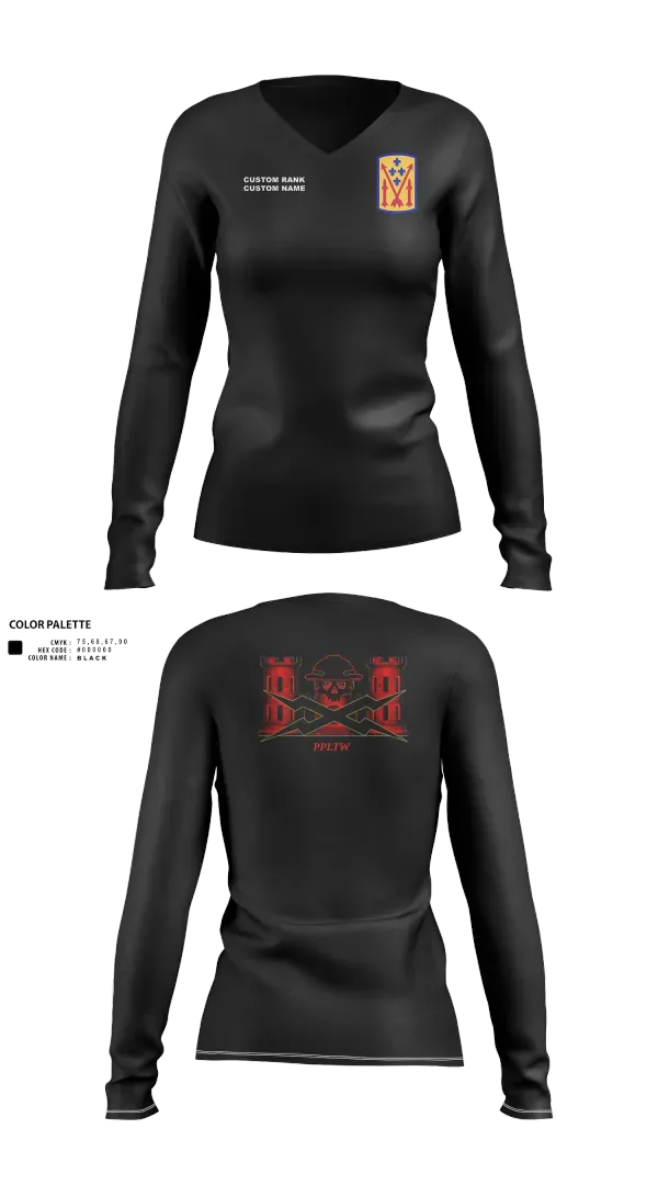 Womens Long Sleeve Vneck Shirt, 11th MDB, Army, Teamtime, Team time, sublimation, custom sports apparel, team uniforms, spirit wear, spiritwear, sports uniforms, custom shirts, team store, custom team store, fundraiser sports, apparel fundraiser