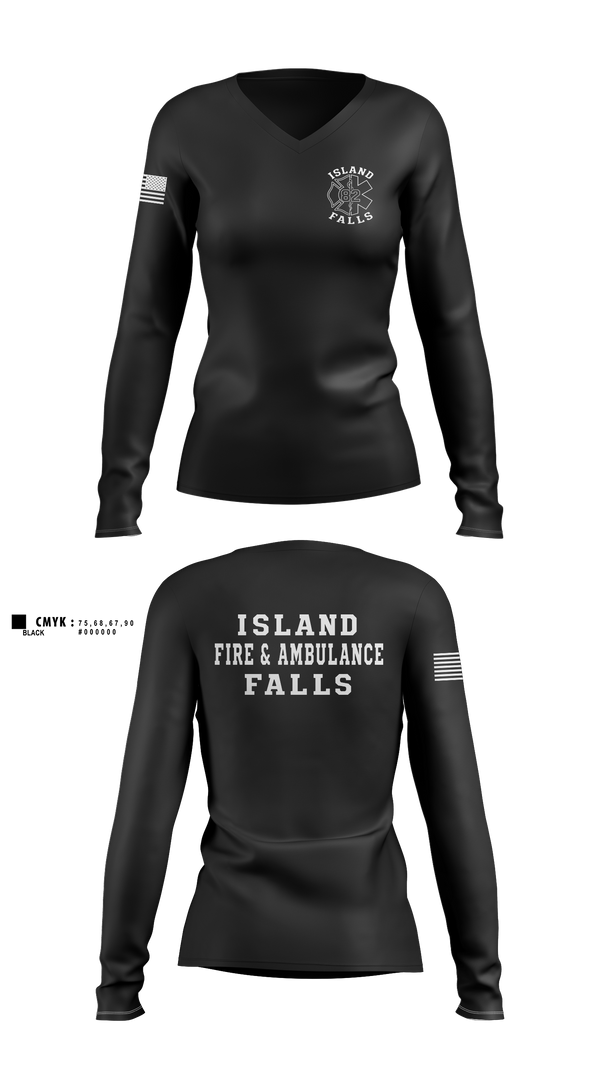 Womens Long Sleeve Vneck Shirt, Island Falls Fire & Ambulance, Fire Department, Teamtime, Team time, sublimation, custom sports apparel, team uniforms, spirit wear, spiritwear, sports uniforms, custom shirts, team store, custom team store, fundraiser sports, apparel fundraiser
