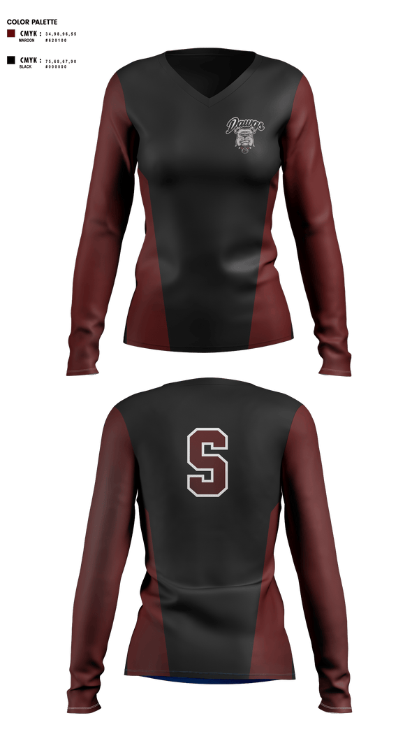 Womens Long Sleeve Vneck Shirt, Sobrato HS Bulldogs, , Teamtime, Team time, sublimation, custom sports apparel, team uniforms, spirit wear, spiritwear, sports uniforms, custom shirts, team store, custom team store, fundraiser sports, apparel fundraiser