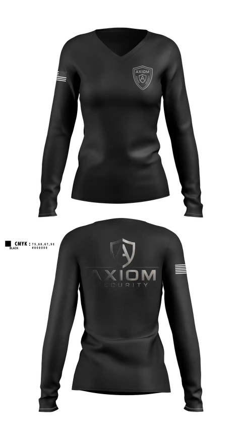 Womens Long Sleeve Vneck Shirt, Axiom Security LLC, , Teamtime, Team time, sublimation, custom sports apparel, team uniforms, spirit wear, spiritwear, sports uniforms, custom shirts, team store, custom team store, fundraiser sports, apparel fundraiser
