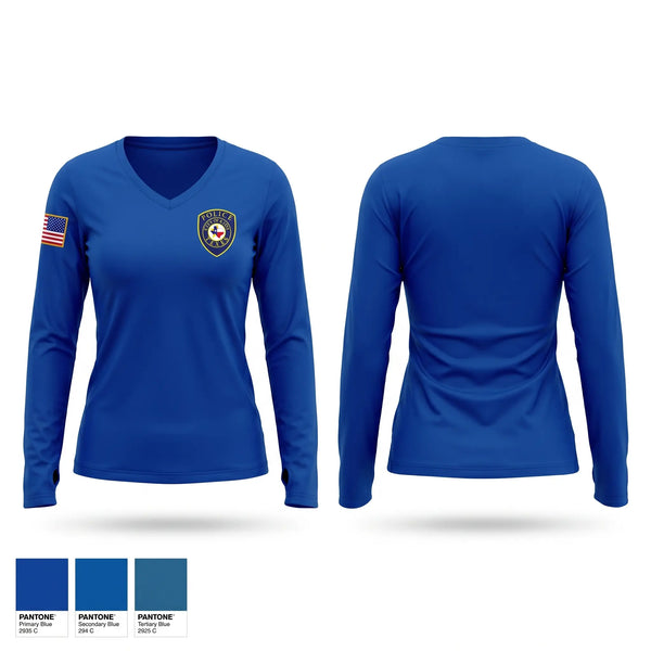 Womens Long Sleeve Vneck Shirt, Kirby Police Department, Police, Teamtime, Team time, sublimation, custom sports apparel, team uniforms, spirit wear, spiritwear, sports uniforms, custom shirts, team store, custom team store, fundraiser sports, apparel fundraiser