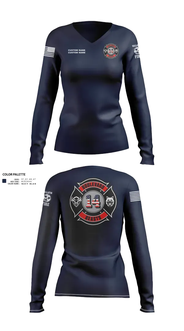 Womens Long Sleeve Vneck Shirt, Gallatin Fire Department Station 4, Fire Department, Teamtime, Team time, sublimation, custom sports apparel, team uniforms, spirit wear, spiritwear, sports uniforms, custom shirts, team store, custom team store, fundraiser sports, apparel fundraiser