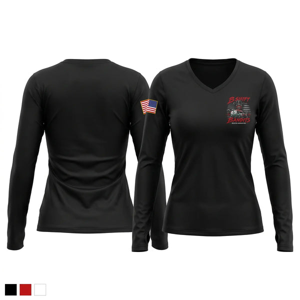 Womens Long Sleeve Vneck Shirt, B-Shift Bandits, EMS/EMT, Teamtime, Team time, sublimation, custom sports apparel, team uniforms, spirit wear, spiritwear, sports uniforms, custom shirts, team store, custom team store, fundraiser sports, apparel fundraiser