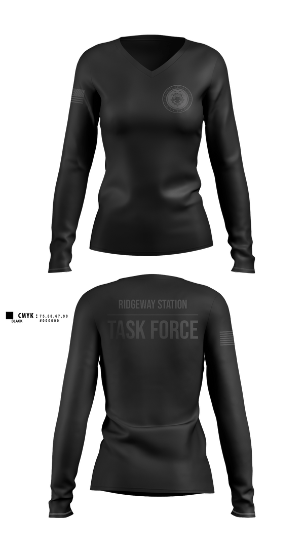 Womens Long Sleeve Vneck Shirt, Ridgeway Station Task Force, Police, Teamtime, Team time, sublimation, custom sports apparel, team uniforms, spirit wear, spiritwear, sports uniforms, custom shirts, team store, custom team store, fundraiser sports, apparel fundraiser