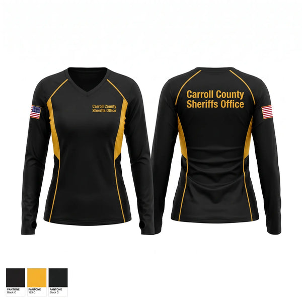 Womens Long Sleeve Vneck Shirt, Carroll County Sheriff's Office, Police, Teamtime, Team time, sublimation, custom sports apparel, team uniforms, spirit wear, spiritwear, sports uniforms, custom shirts, team store, custom team store, fundraiser sports, apparel fundraiser