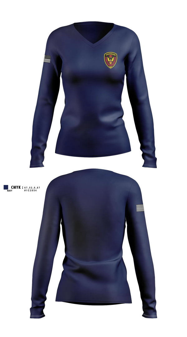 Womens Long Sleeve Vneck Shirt, Vicksburg Police Department, Police, Teamtime, Team time, sublimation, custom sports apparel, team uniforms, spirit wear, spiritwear, sports uniforms, custom shirts, team store, custom team store, fundraiser sports, apparel fundraiser