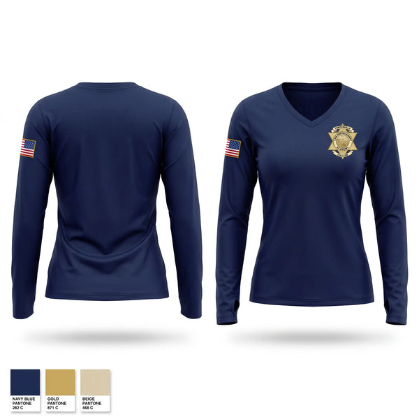 Womens Long Sleeve Vneck Shirt, Porterville College Police Academy, Police, Teamtime, Team time, sublimation, custom sports apparel, team uniforms, spirit wear, spiritwear, sports uniforms, custom shirts, team store, custom team store, fundraiser sports, apparel fundraiser