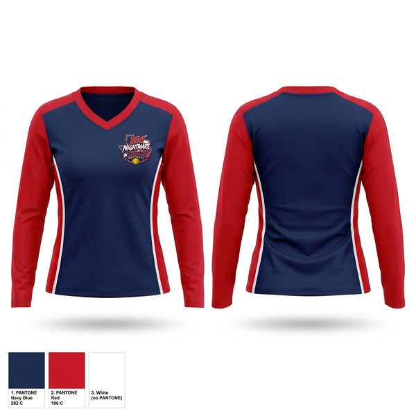 Womens Long Sleeve Vneck Shirt, Etx Nightmares, Softball, Teamtime, Team time, sublimation, custom sports apparel, team uniforms, spirit wear, spiritwear, sports uniforms, custom shirts, team store, custom team store, fundraiser sports, apparel fundraiser