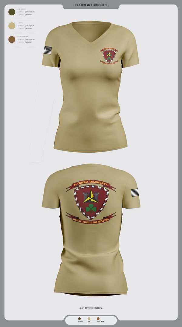 Womens Short Sleeve Vneck Shirt, 3d Combat Engineer Battalion, , Teamtime, Team time, sublimation, custom sports apparel, team uniforms, spirit wear, spiritwear, sports uniforms, custom shirts, team store, custom team store, fundraiser sports, apparel fundraiser