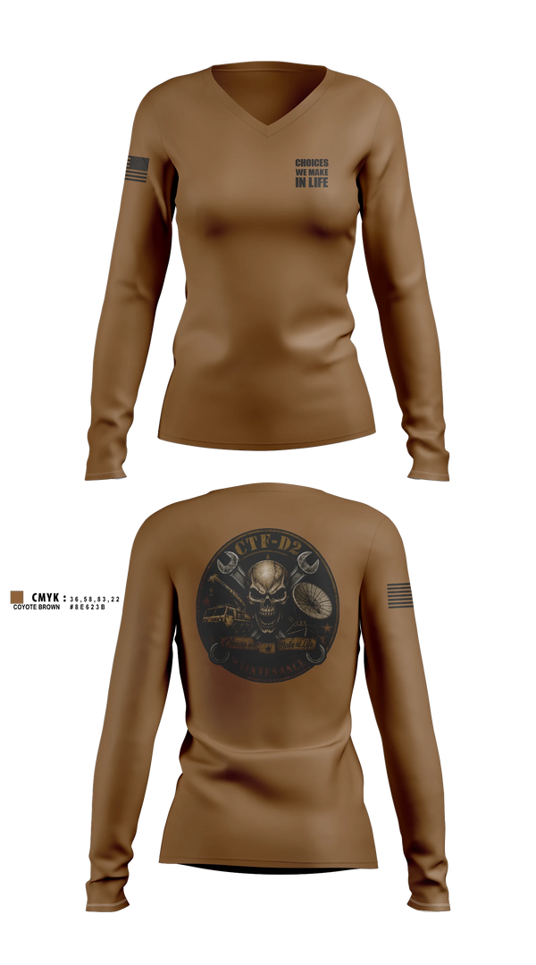 Womens Long Sleeve Vneck Shirt, CTF D-2, Army, Teamtime, Team time, sublimation, custom sports apparel, team uniforms, spirit wear, spiritwear, sports uniforms, custom shirts, team store, custom team store, fundraiser sports, apparel fundraiser