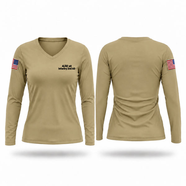 Womens Long Sleeve Vneck Shirt, 4/41 st Infantry 2nd AD, Army, Teamtime, Team time, sublimation, custom sports apparel, team uniforms, spirit wear, spiritwear, sports uniforms, custom shirts, team store, custom team store, fundraiser sports, apparel fundraiser