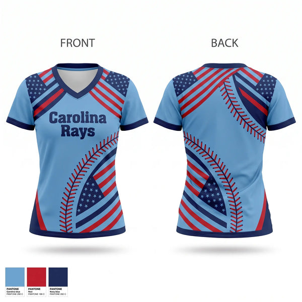Womens Short Sleeve Vneck Shirt, Carolina Rays, Baseball, Teamtime, Team time, sublimation, custom sports apparel, team uniforms, spirit wear, spiritwear, sports uniforms, custom shirts, team store, custom team store, fundraiser sports, apparel fundraiser