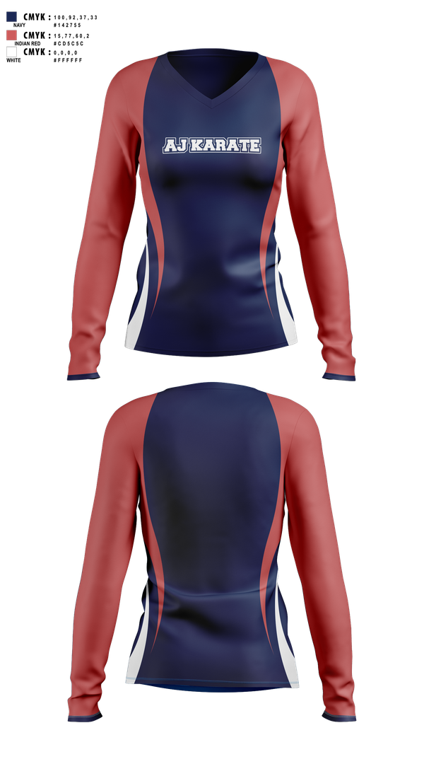 Womens Long Sleeve Vneck Shirt, AJKarateAJKarate, Spirit Store, Teamtime, Team time, sublimation, custom sports apparel, team uniforms, spirit wear, spiritwear, sports uniforms, custom shirts, team store, custom team store, fundraiser sports, apparel fundraiser