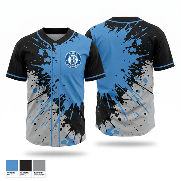 Full Button Baseball Jersey, Blues, Baseball, Teamtime, Team time, sublimation, custom sports apparel, team uniforms, spirit wear, spiritwear, sports uniforms, custom shirts, team store, custom team store, fundraiser sports, apparel fundraiser