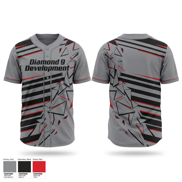 Full Button Baseball Jersey, Diamond 9 Development, Baseball, Teamtime, Team time, sublimation, custom sports apparel, team uniforms, spirit wear, spiritwear, sports uniforms, custom shirts, team store, custom team store, fundraiser sports, apparel fundraiser
