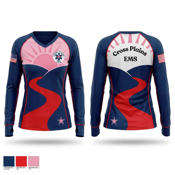 Womens Long Sleeve Vneck Shirt, Cross Plains Area EMS, EMS/EMT, Teamtime, Team time, sublimation, custom sports apparel, team uniforms, spirit wear, spiritwear, sports uniforms, custom shirts, team store, custom team store, fundraiser sports, apparel fundraiser