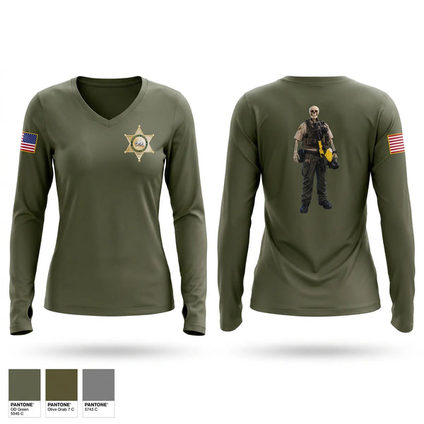 Womens Long Sleeve Vneck Shirt, Madera County Sheriff's Department, Police, Teamtime, Team time, sublimation, custom sports apparel, team uniforms, spirit wear, spiritwear, sports uniforms, custom shirts, team store, custom team store, fundraiser sports, apparel fundraiser