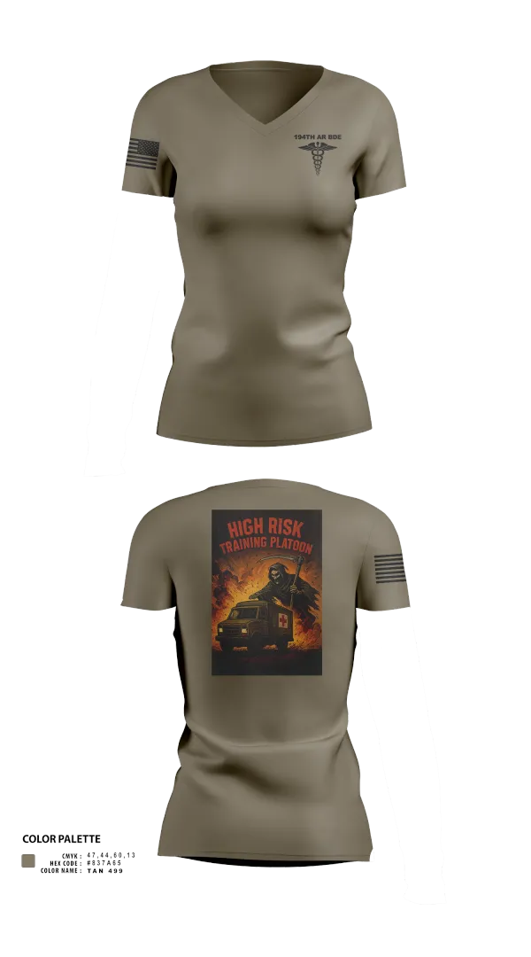 Womens Short Sleeve Vneck Shirt, 194th AR BDE HRT Medics, Army, Teamtime, Team time, sublimation, custom sports apparel, team uniforms, spirit wear, spiritwear, sports uniforms, custom shirts, team store, custom team store, fundraiser sports, apparel fundraiser