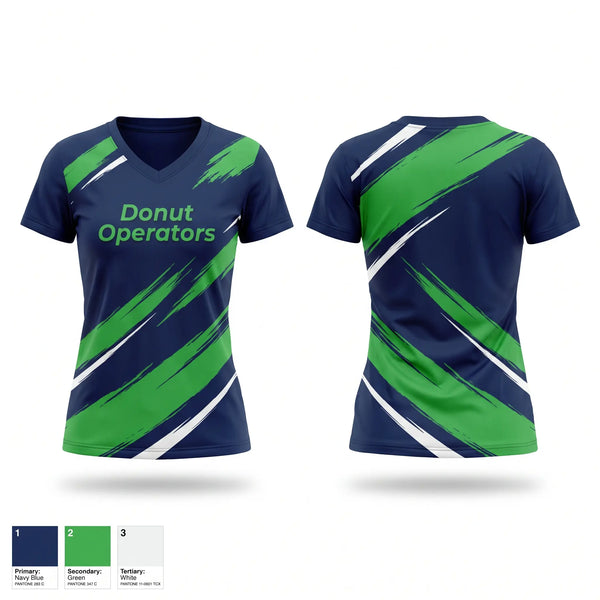 Womens Short Sleeve Vneck Shirt, Donut Operators, Baseball, Teamtime, Team time, sublimation, custom sports apparel, team uniforms, spirit wear, spiritwear, sports uniforms, custom shirts, team store, custom team store, fundraiser sports, apparel fundraiser